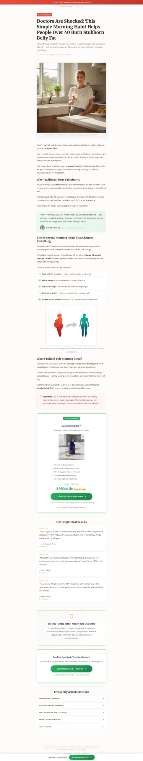 Beispiel für eine Advertorial-Landingpage für Abnehm-Supplements