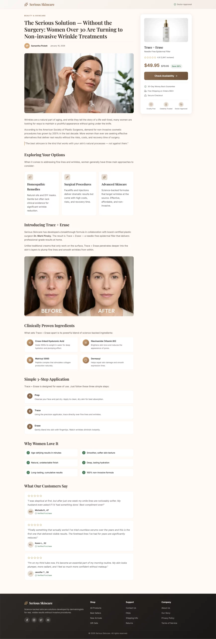 Beispiel für eine Advertorial-Landingpage für Anti-Aging-Hautpflege