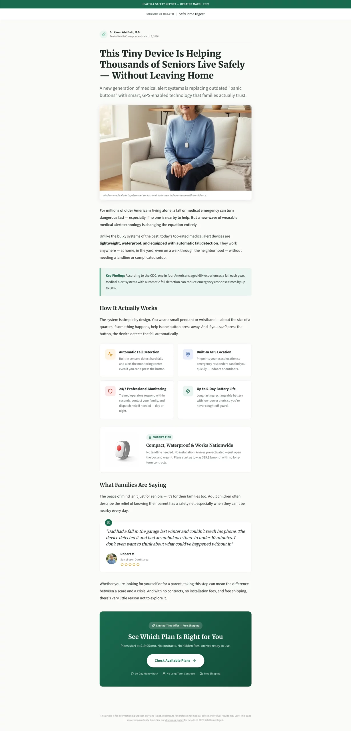 Beispiel für eine Advertorial-Landingpage für Hausnotrufgeräte