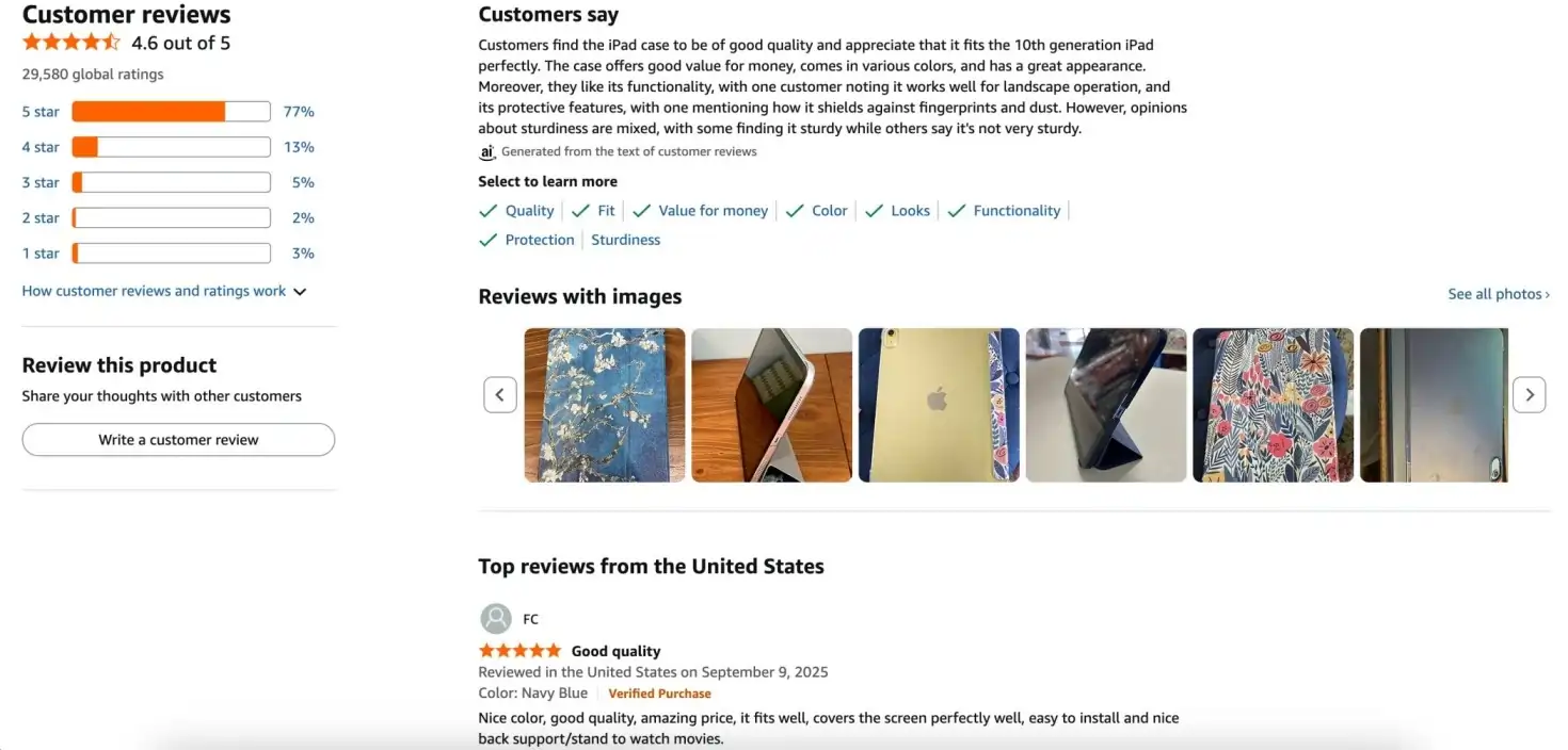 sectie met klantreviews op Amazon