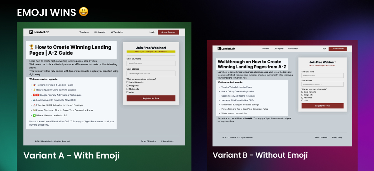 A/B-Test einer Landingpage
