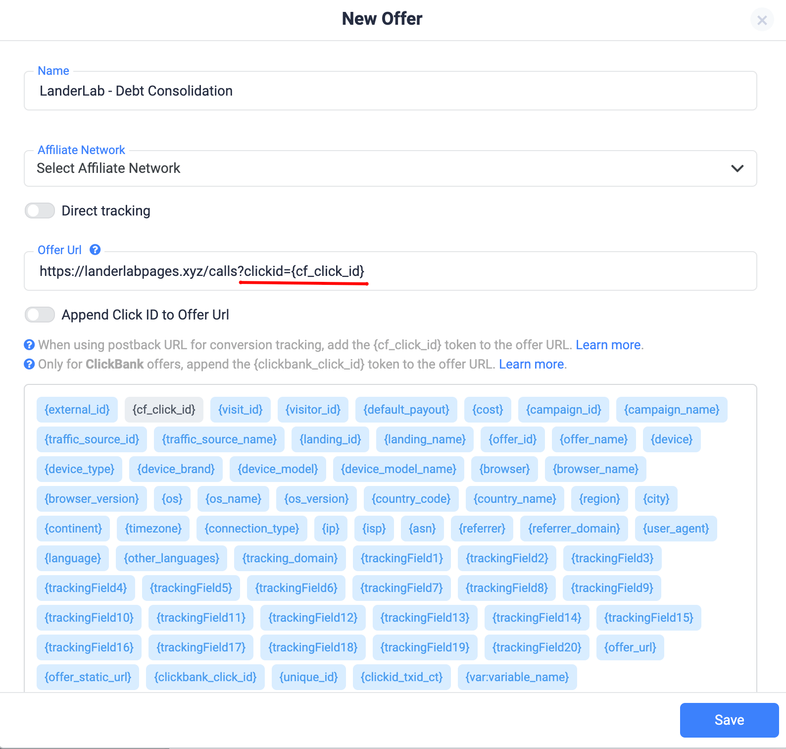 ClickFlare – konfiguracja oferty