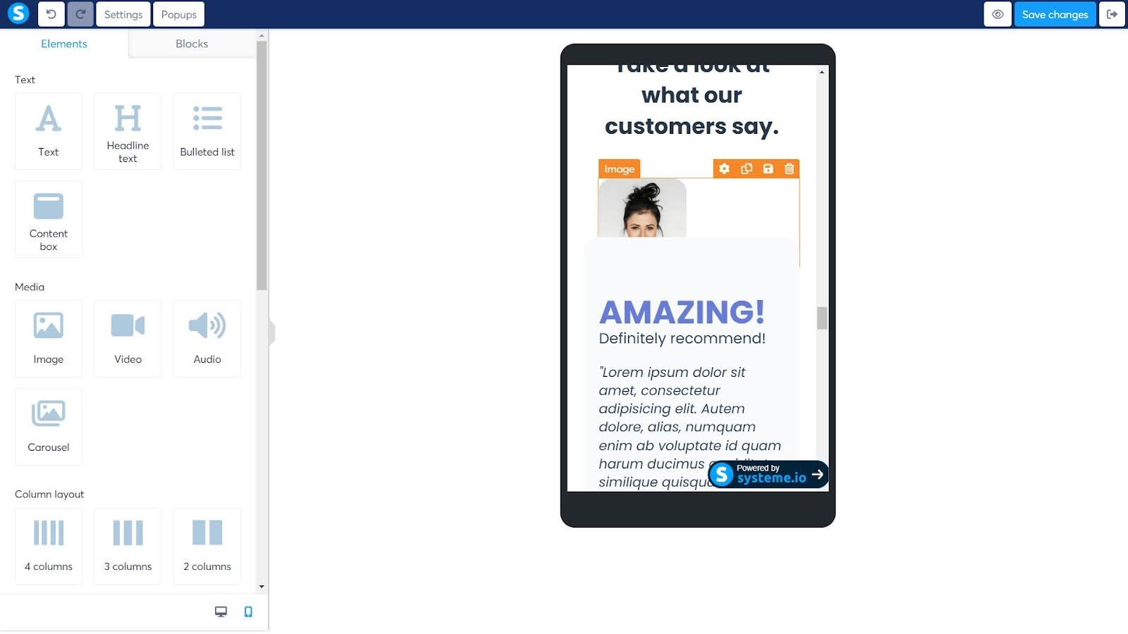 Mobilansicht von Systeme.io