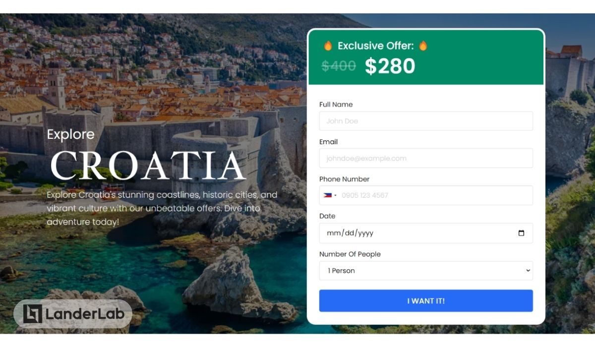 Página de captación de leads para viajes