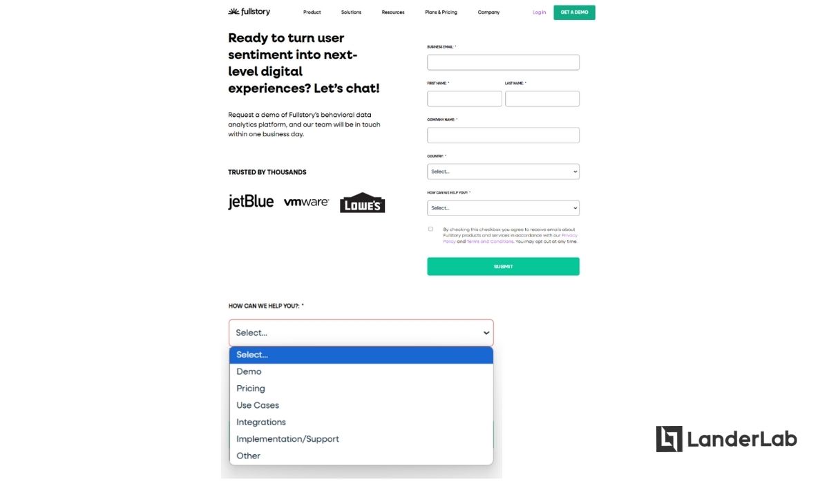 Página de captación de leads para una demo