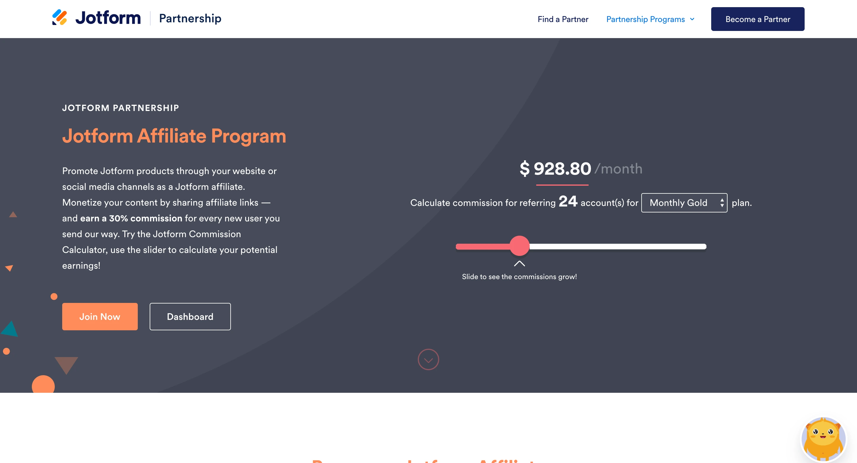 Jotform Affiliate-Programm-Seite