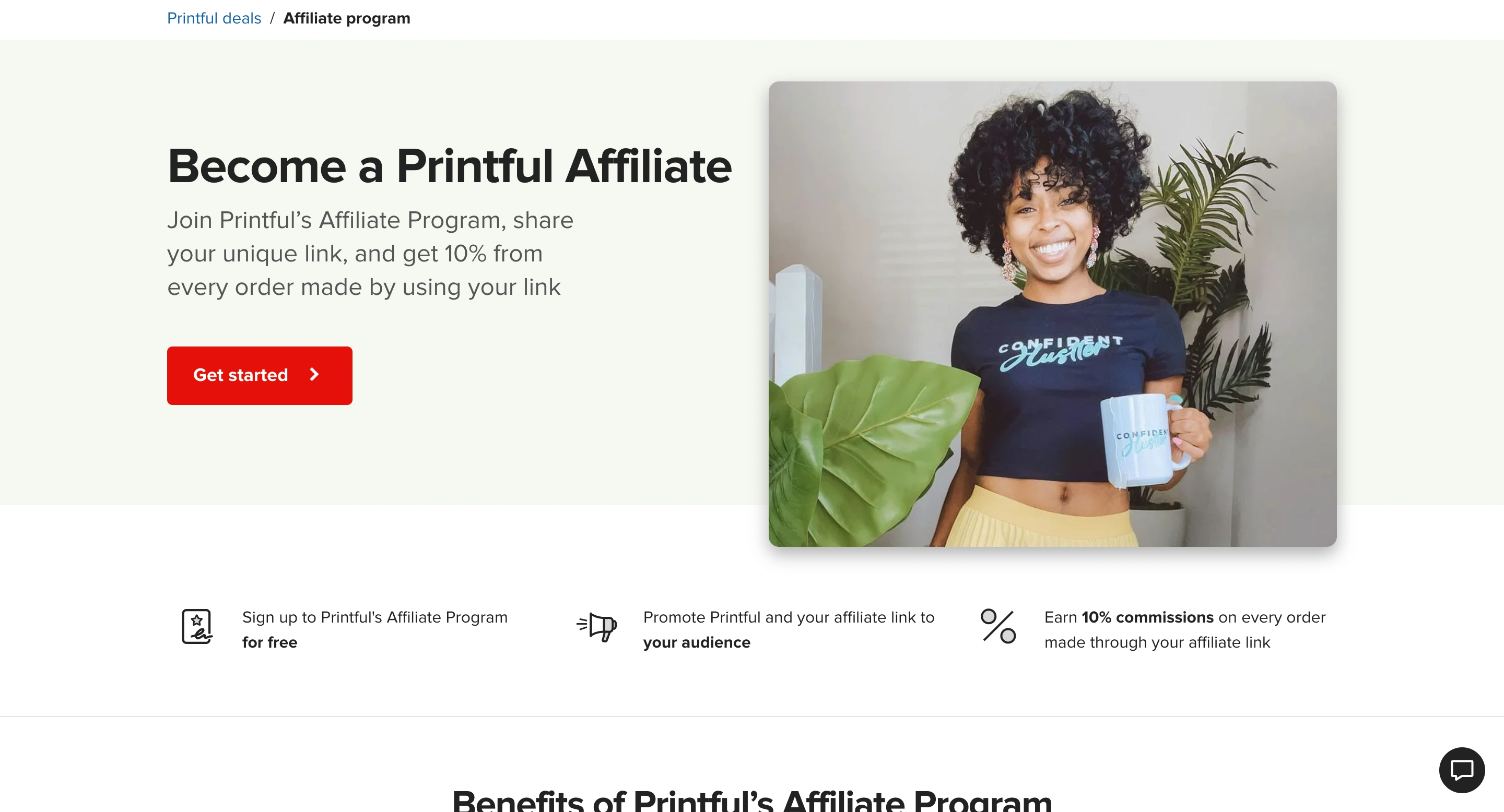 Printful Affiliate-Programm-Seite