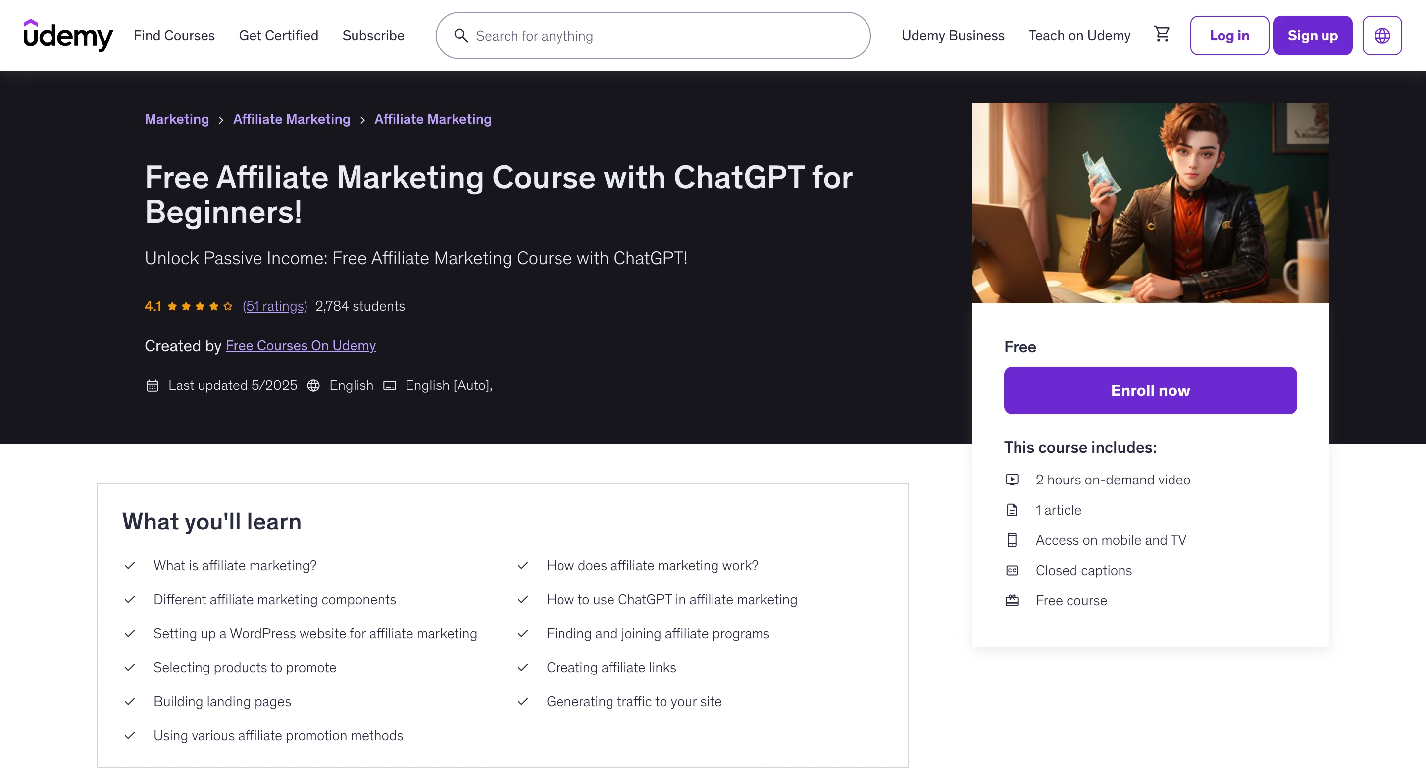 Kostenloser Affiliate-Marketing-Kurs mit ChatGPT von Udemy