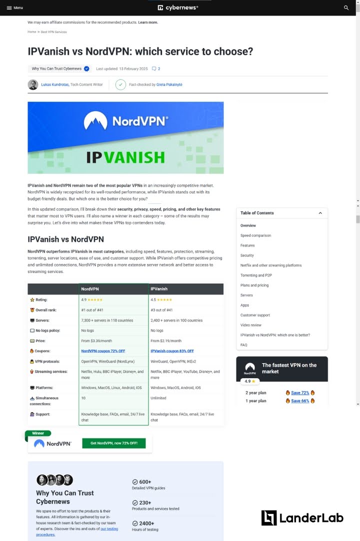Vergleichs-Landingpage