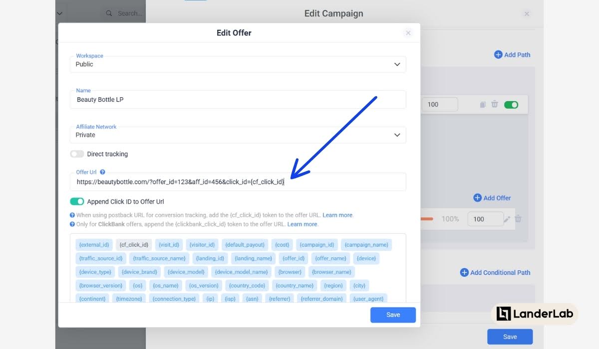 affiliatelink in campagne in tracker