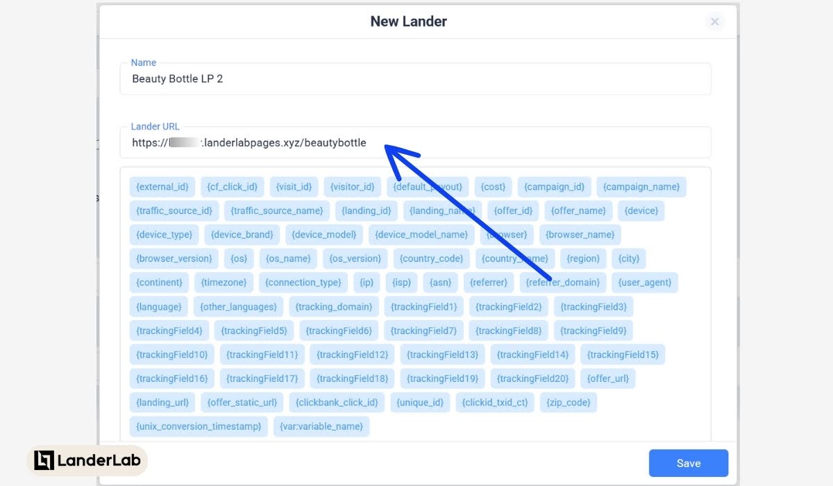 landingspagina toevoegen aan tracker