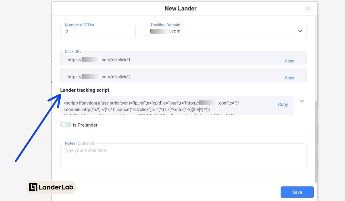 trackingscript van landingspagina