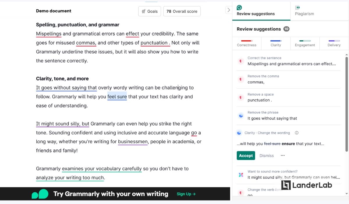 Quiz oceniający: ocena pisania od Grammarly