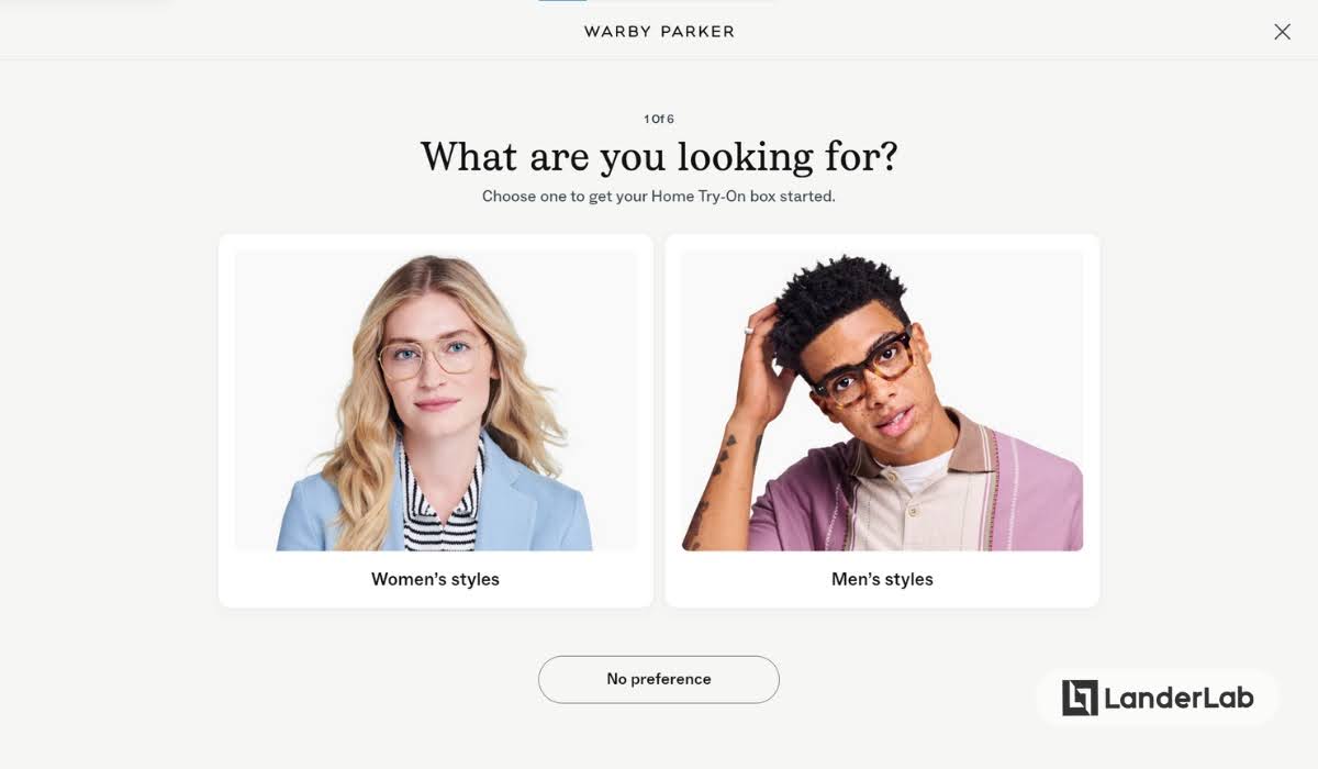 Quiz dopasowujący rozwiązania: Warby Parker