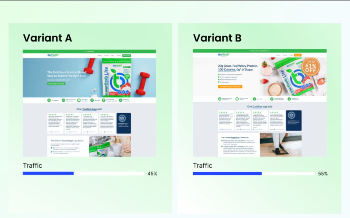przykład testu A/B (LanderLab)