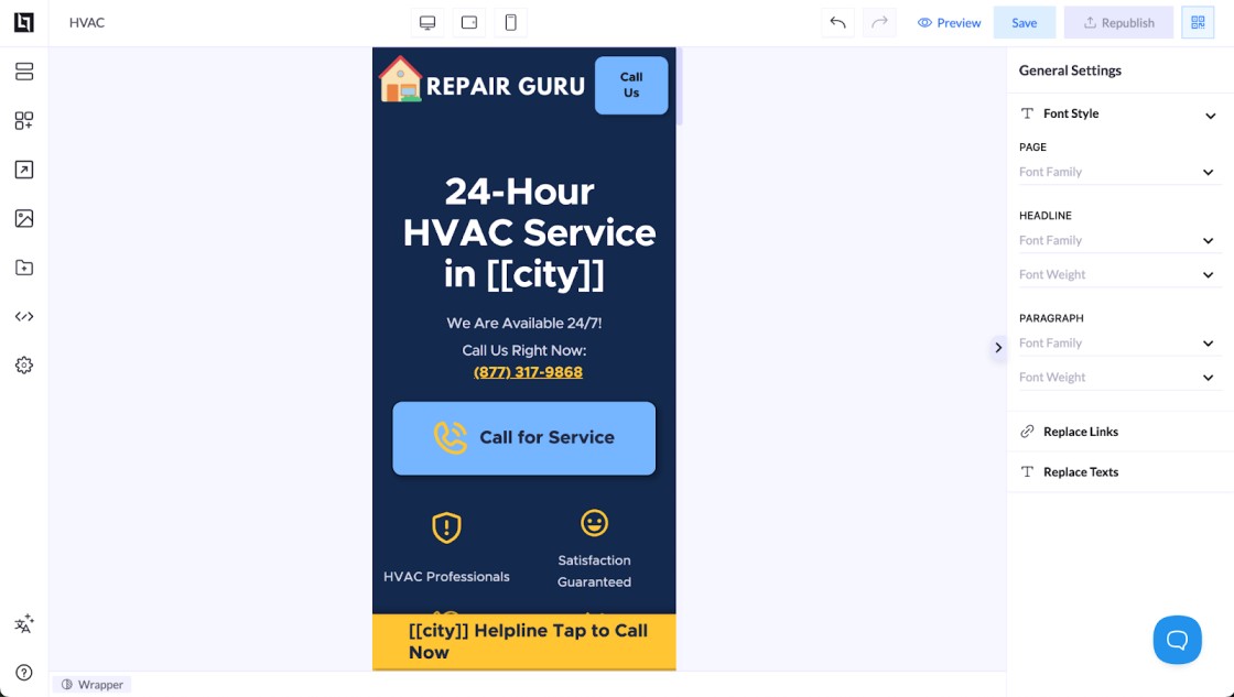 Landing page HVAC mobile-first