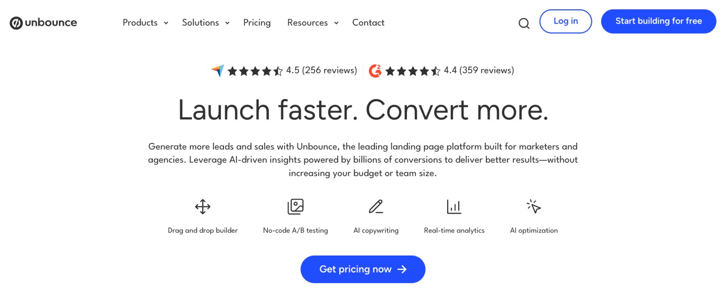 Unbounce-Startseite