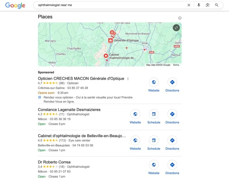 Lokale Suchergebnisse im Gesundheitswesen