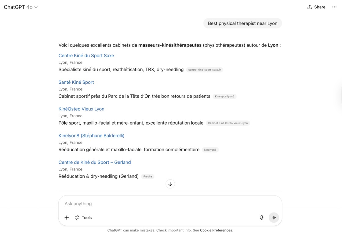 ChatGPT-Beispiel für eine Gesundheitssuche