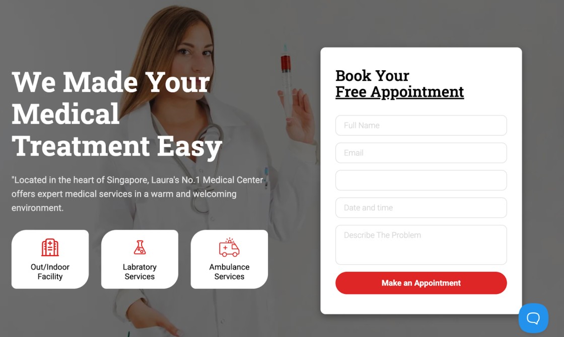 Beispiel für eine medizinische Landingpage