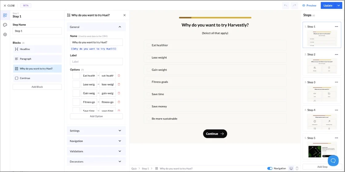 Exempel på produktrekommendationsquiz