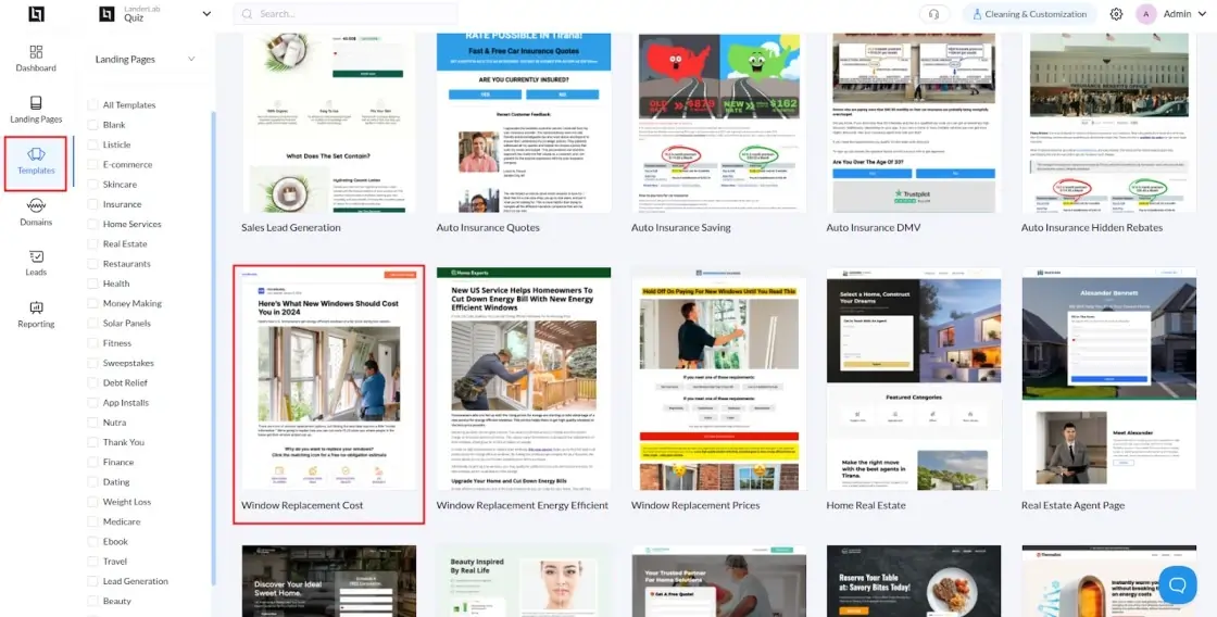 Landingpage-Vorlagen für den Fensteraustausch
