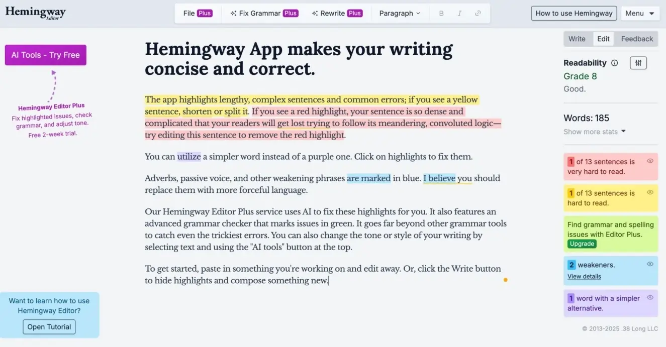 Página inicial do Hemingway App