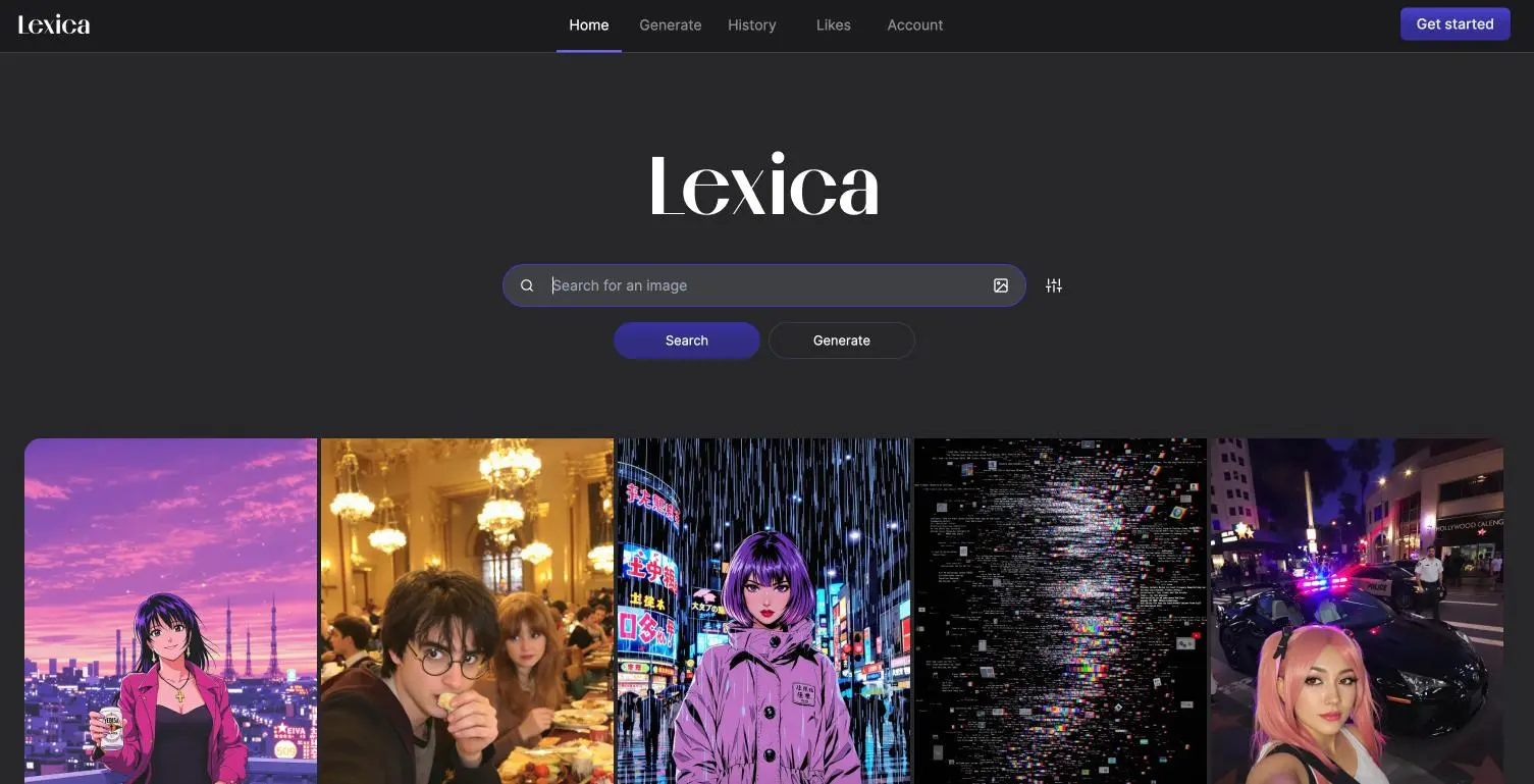 Página inicial do Lexica ART