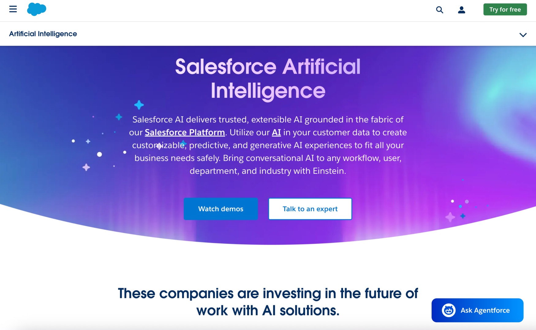 Página inicial do Salesforce Einstein
