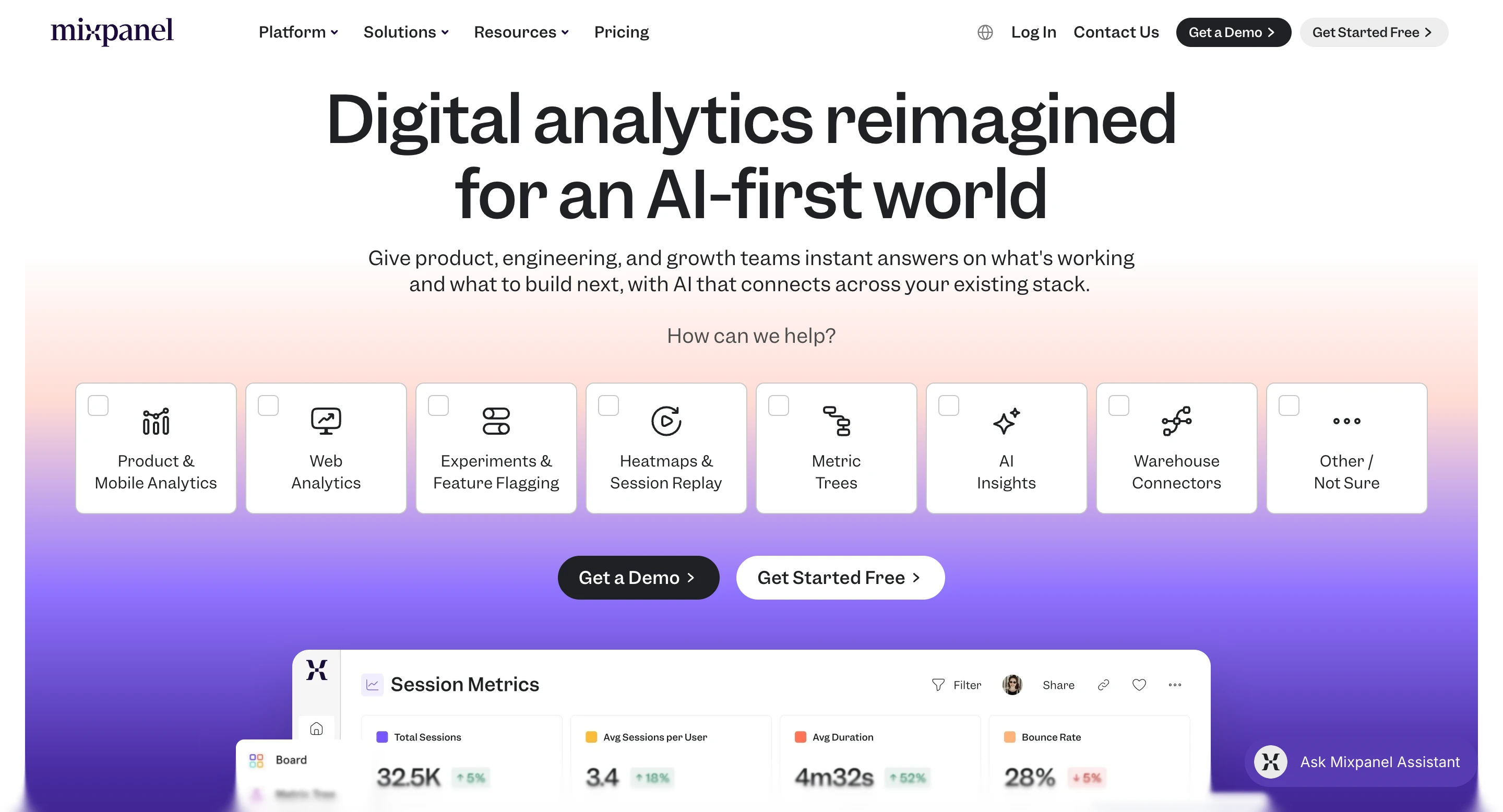 Site do Mixpanel
