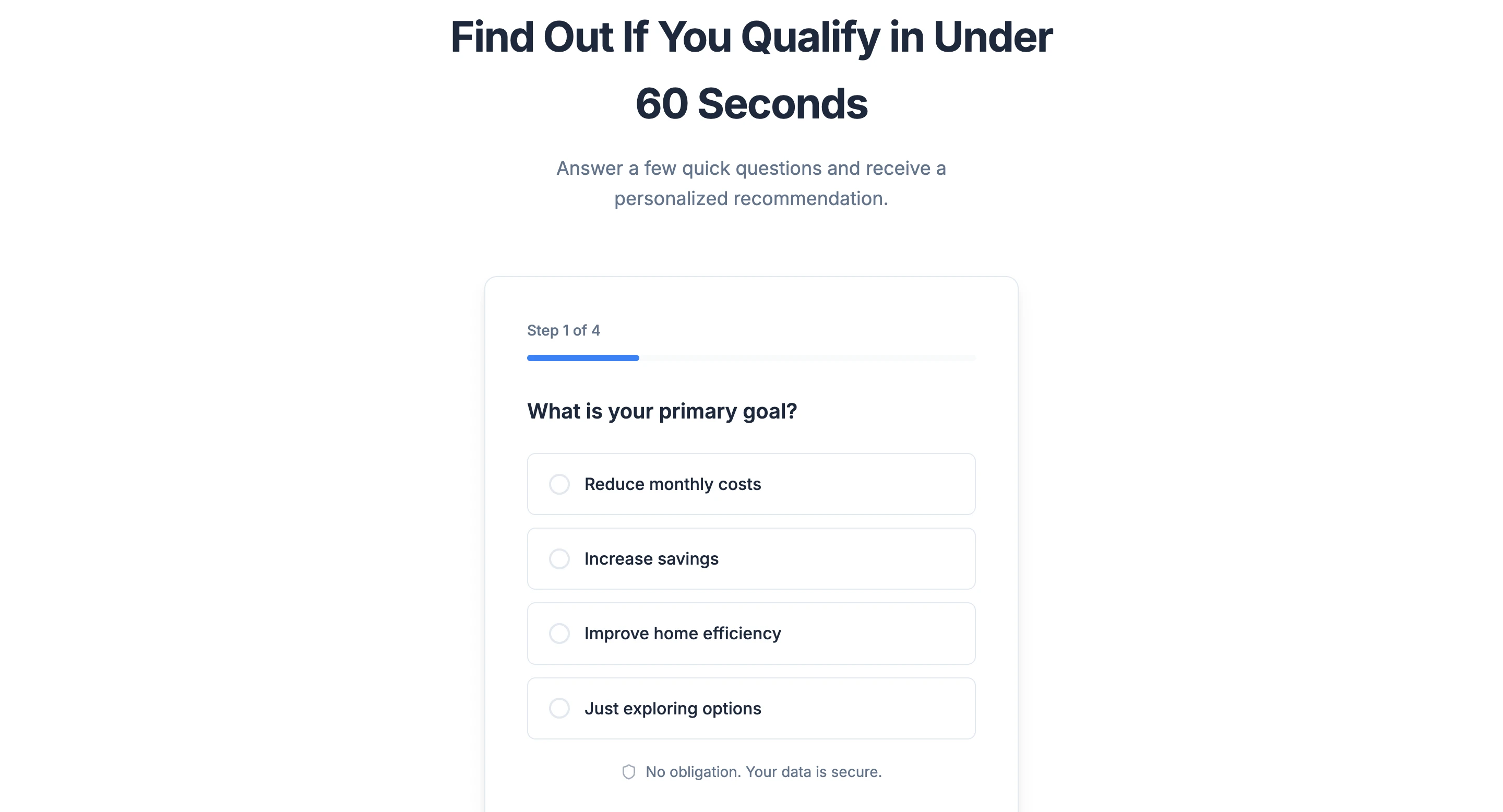 Quiz di landing page multi-step con l’AI, con barra di avanzamento e logica di segmentazione