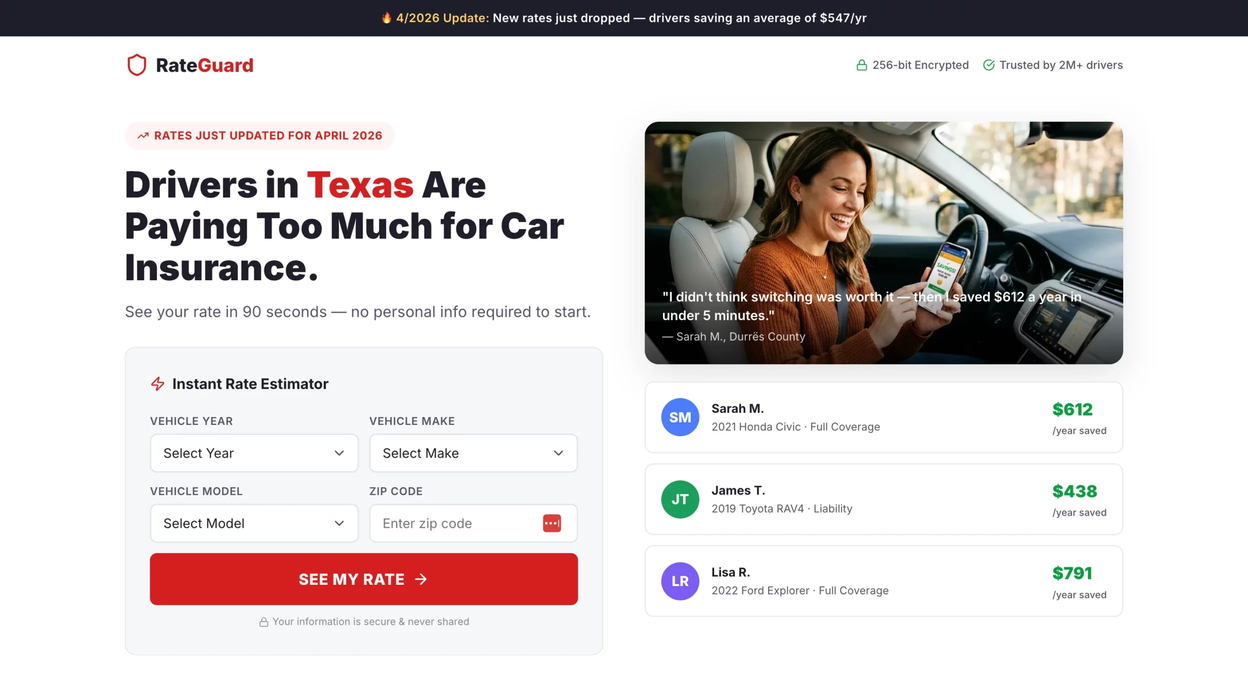 Beispiel einer Landingpage für Kfz-Versicherungsvergleiche