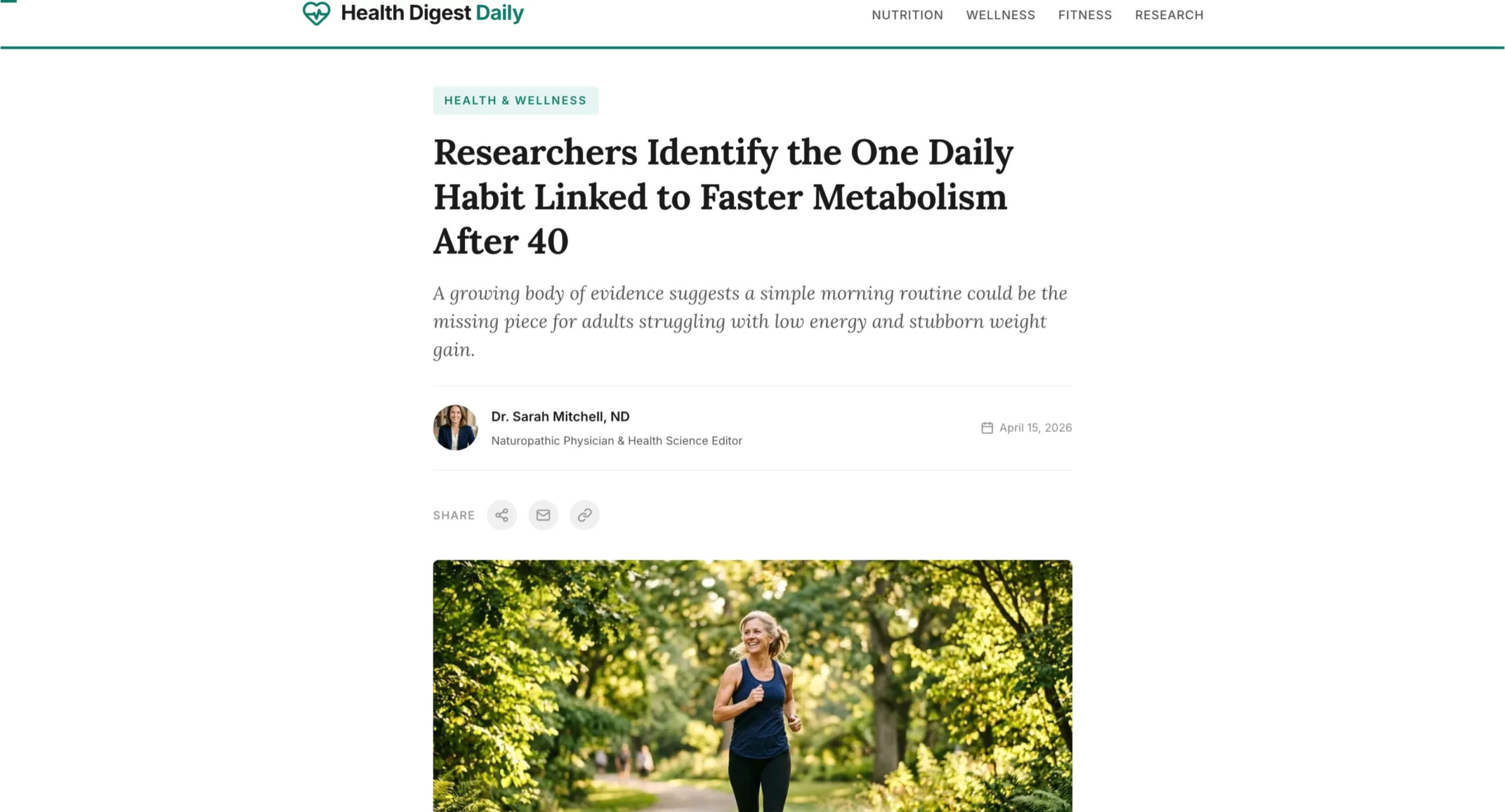 Beispiel einer Advertorial-Landingpage für ein Gesundheits-Nahrungsergänzungsmittel