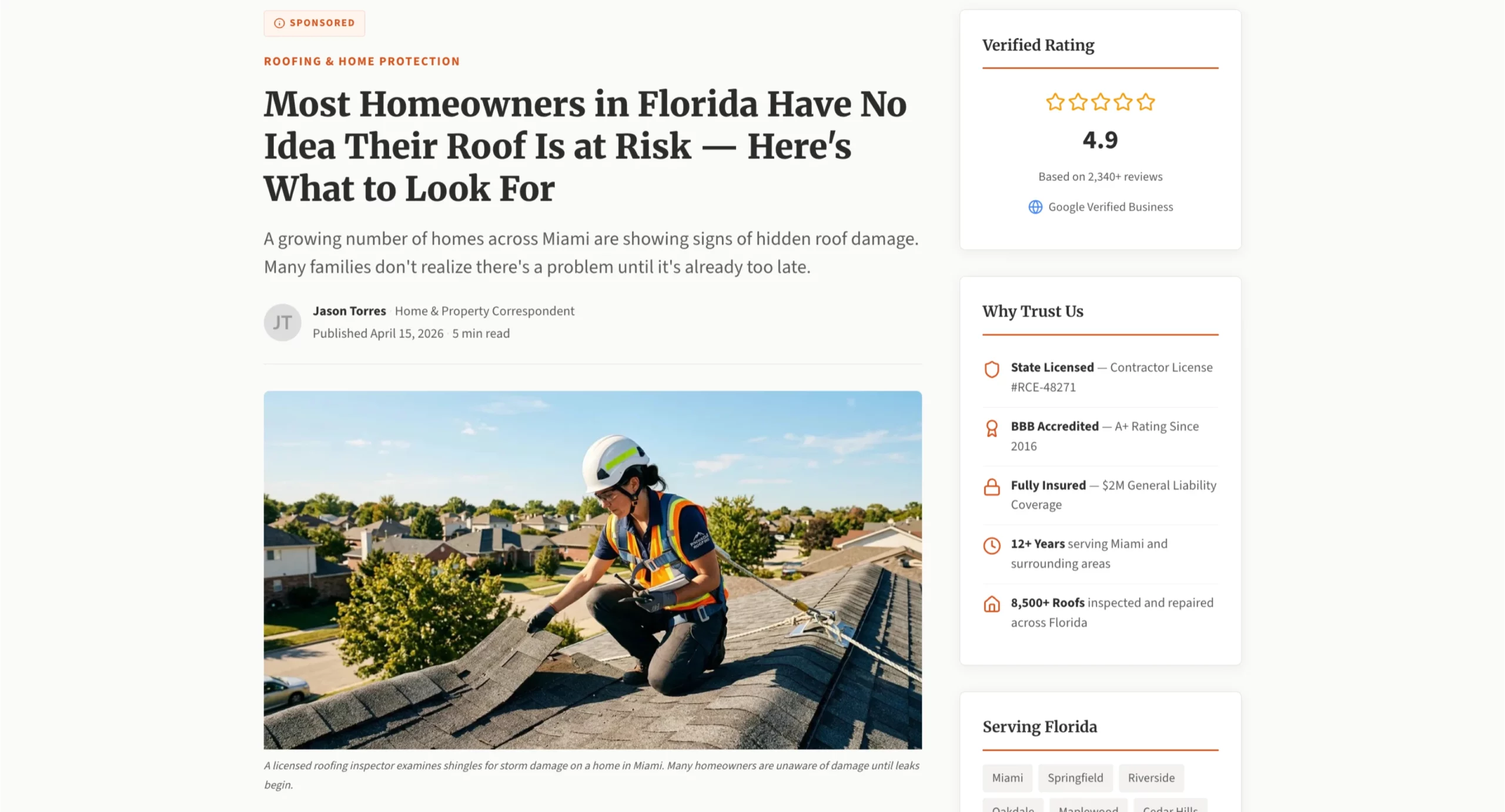 Beispiel einer Aufklärungs-Advertorial-Landingpage für Haushaltsdienstleistungen
