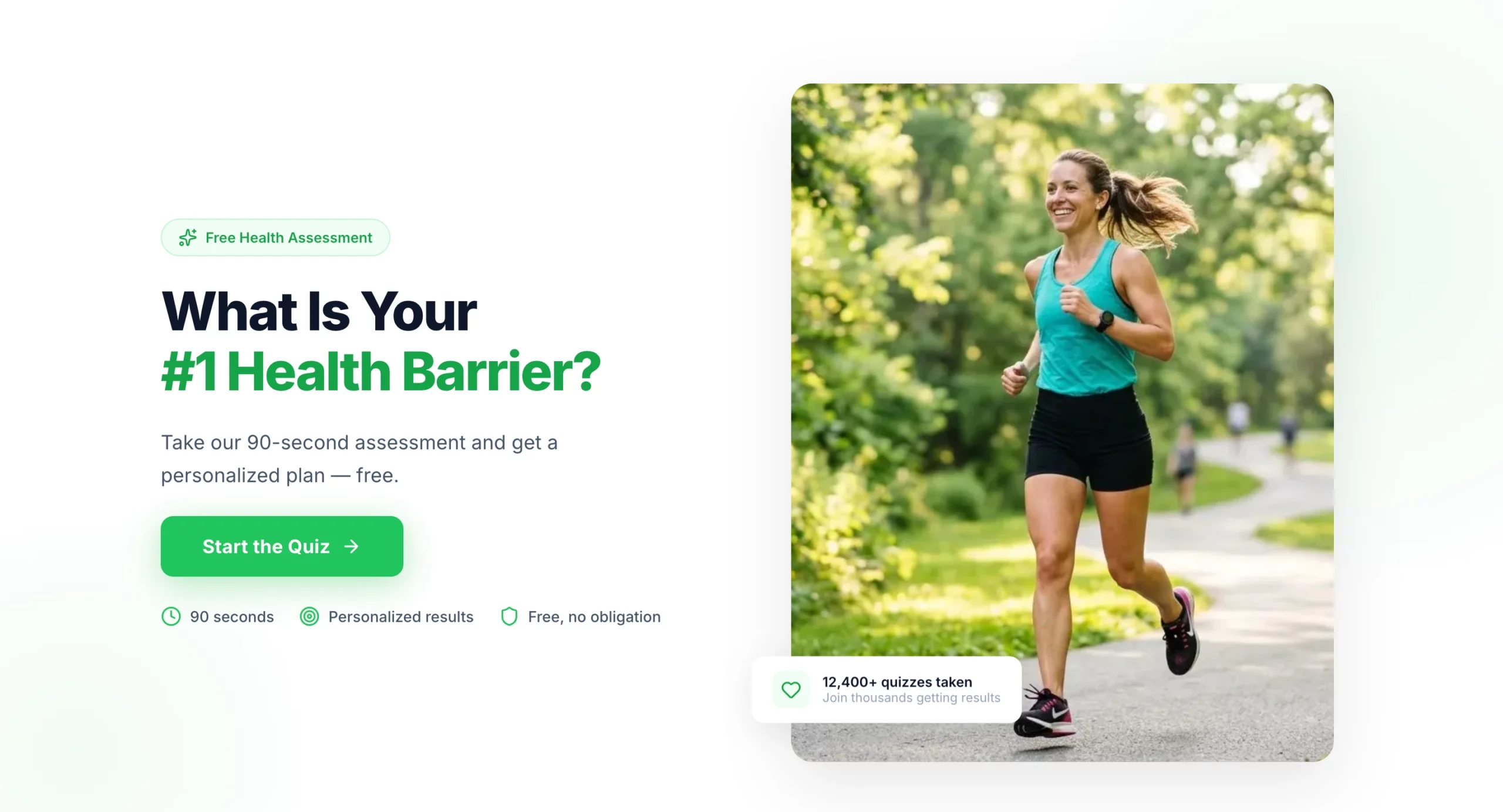 Beispiel einer Lead-Gen-Landingpage mit Quiz-Funnel für Gesundheit und Wellness