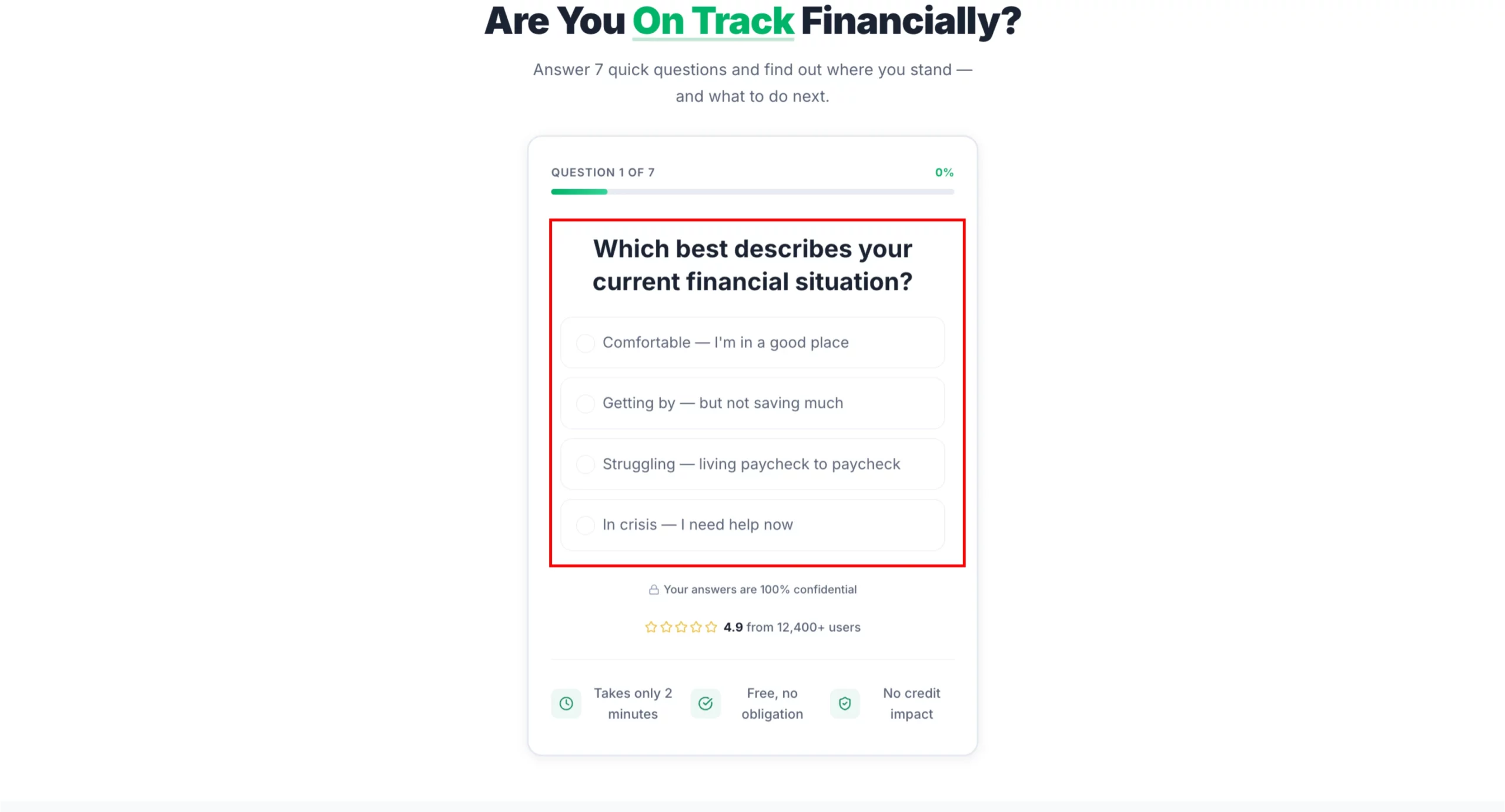 Beispiel eines Quiz-Builders für ein Finanz-Check-Quiz
