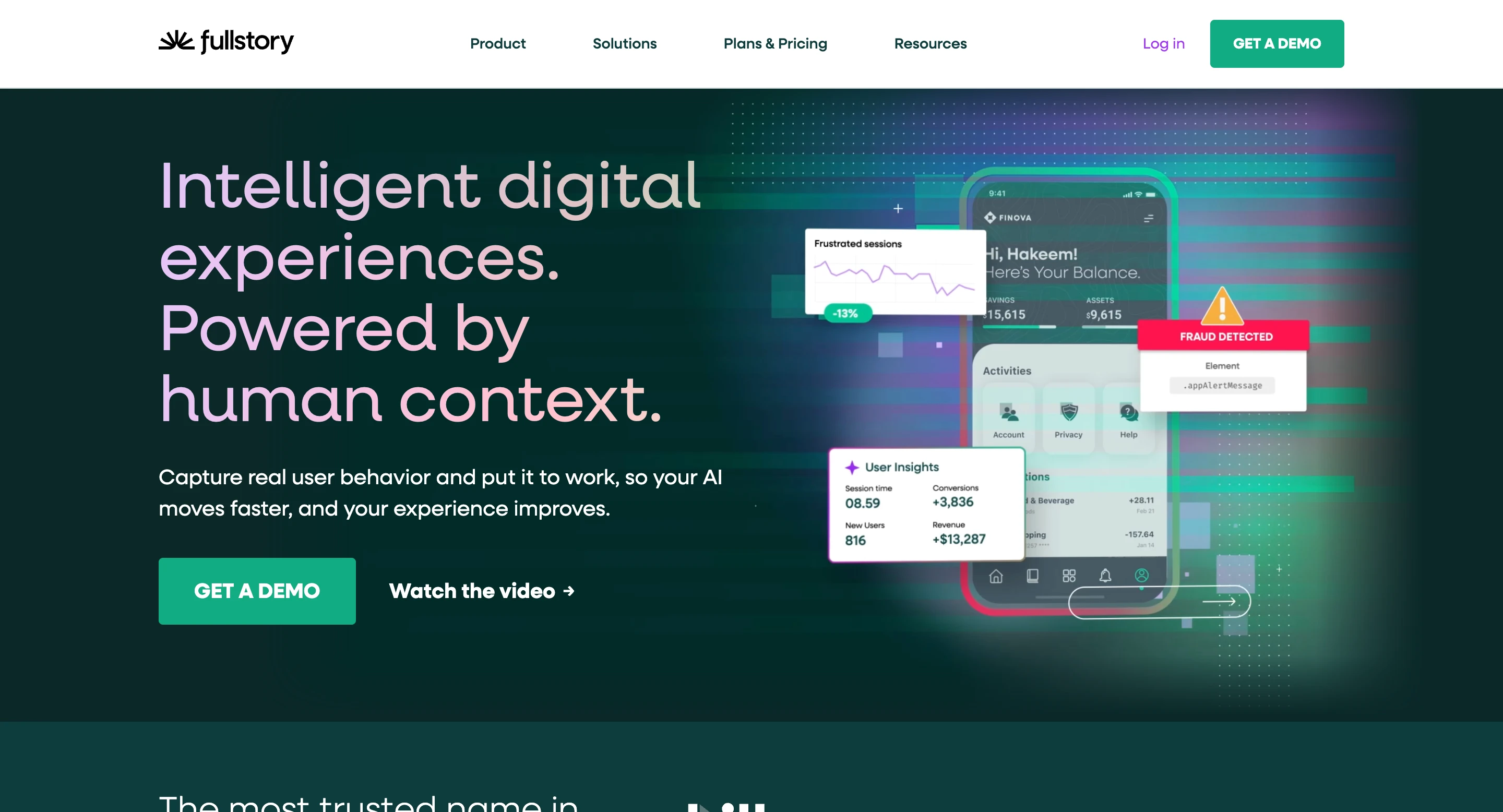 FullStory behavioral analytics and user journey tracking dashboard