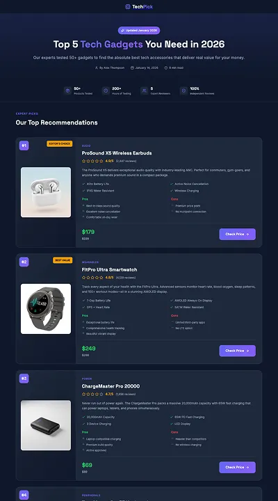 Tech-Gadgets-Listicle-Vorlage