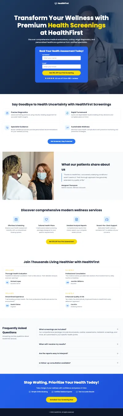 Health Screening Landing Page Template